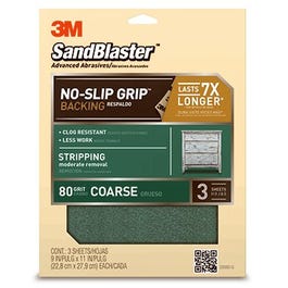 Sandblaster No Slip Grip Sandpaper, 80-Grit, Green, 9 x 11-In., 3-Pk.