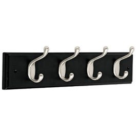 Heavy-Duty Coat & Hat Hook Rack, Black Wood Grain & Nickel, 18-In.