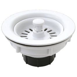 Basket Sink Strainer, White Plastic, 3.5-In.