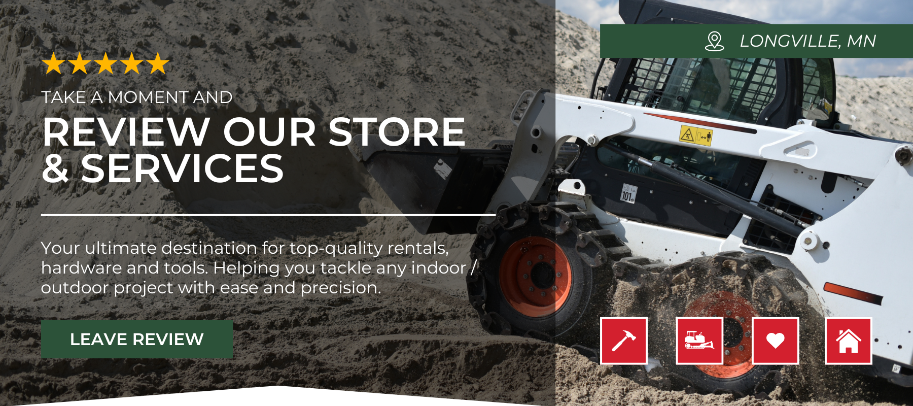 Take a moment and review our store and services - your ultimate destination for top quality rentals, hard and tools. helping you tackle any indoor / outdoor project with ease and precision. Leave Review