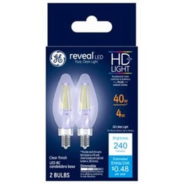 Reveal HD+ Decorative LED Light Bulbs, Candelabra-Base, Clear, Dimmable, 240 Lumens, 3.2-Watts, 2-Pk.