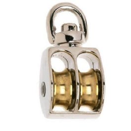 Rope Pulley, Double Swivel Eye, Brass Sheave, 1-In.