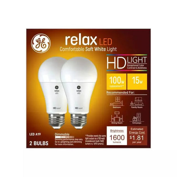 GE Relax HD A19 LED Light Bulbs, General Purpose Bulbs, 100 Watt Replacement, Soft White