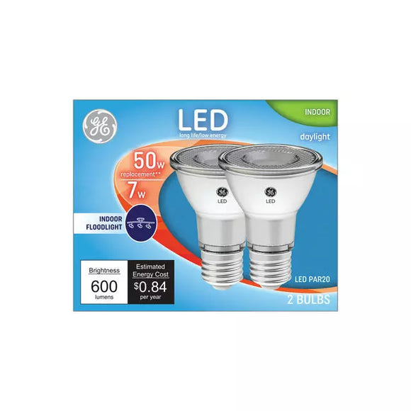 GE LED Light Bulbs, PAR20 Indoor Floodlight Bulbs, 50 Watt Replacement, Daylight (2 Pack)