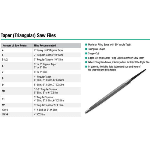 Crescent Nicholson 6 Triangle Single Cut Double Extra Slim Taper File - Carded
