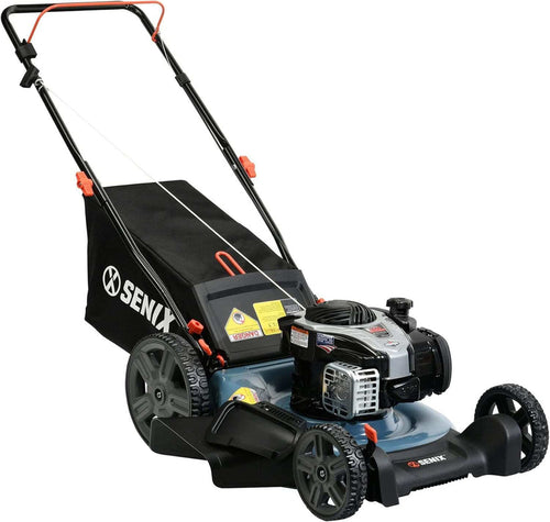 Senix 21 140cc 4-Cycle Briggs & Stratton Engine Gas Push Lawn Mower with 3-in-1 Mulching, Bagging, Side Discharge